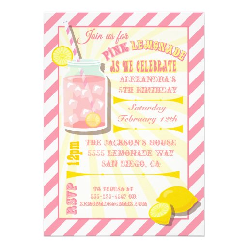 Pink Lemonade Birthday Party Invitations