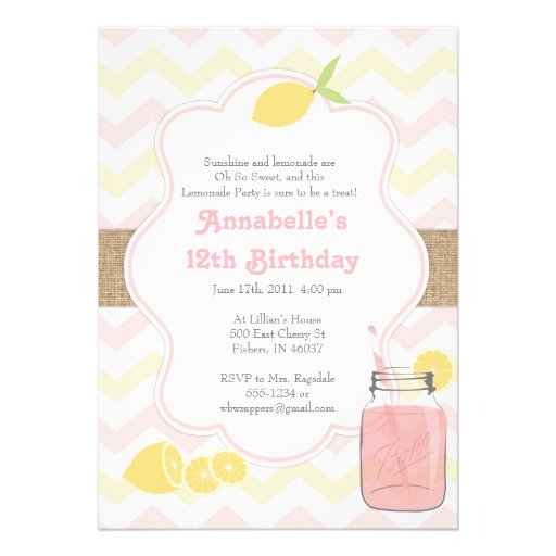 Pink Lemonade - Girly Soft Vintage Invitation