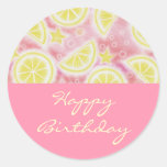 Pink Lemonade 'Happy Birthday' sticker round pink stickers
