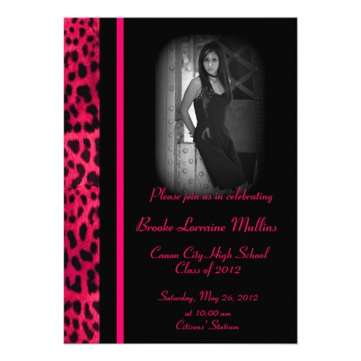 Pink leopard animal print graduation announcement