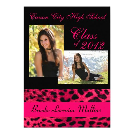 Pink leopard animal print graduation announcement