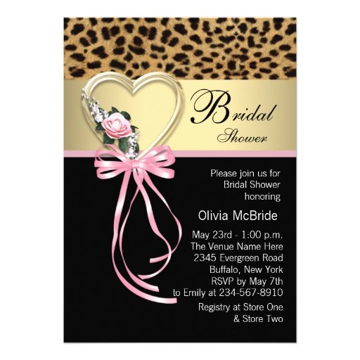 Pink Leopard Black Gold Leopard Bridal Shower Custom Invitation