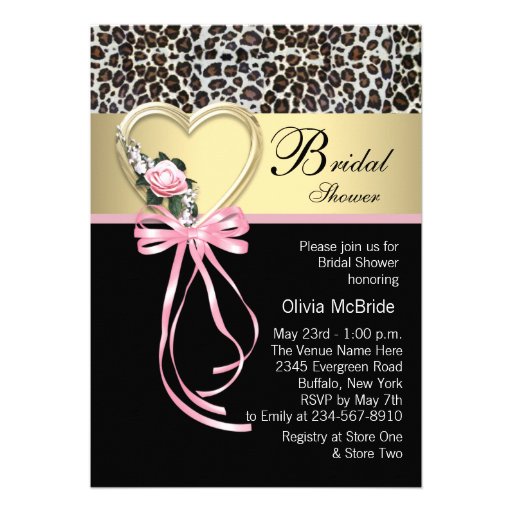 Pink Leopard Black Gold Leopard Bridal Shower Custom Invitations