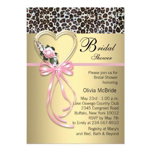 Pink Leopard Black Gold Leopard Bridal Shower Custom Announcements