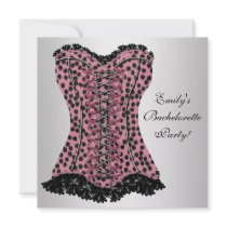 Pink Leopard Corset High Heels Bachelorette Party Custom Invite