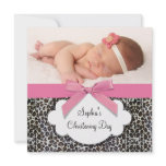 Pink Leopard Girl Photo Christening Invites