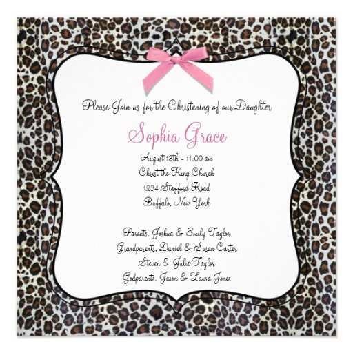 Pink Leopard Girl Photo Christening Invites