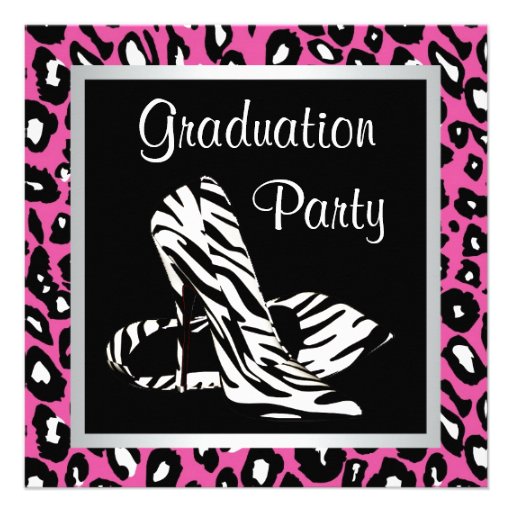 Pink Leopard Girls Graduation Party Custom Announcement