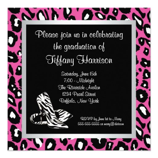 Pink Leopard Girls Graduation Party Custom Announcement