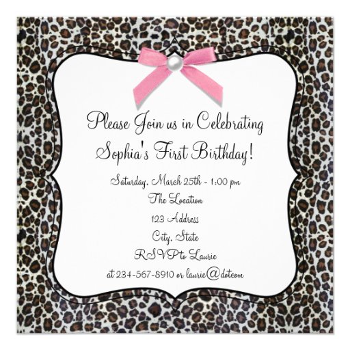 Pink Leopard Girls Photo 1st Birthday Party Custom Announcement