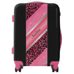 Pink Leopard & Glittery Diagonal Print Luggage