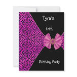Pink Leopard  Invitation Cute Bow 17th Birthday