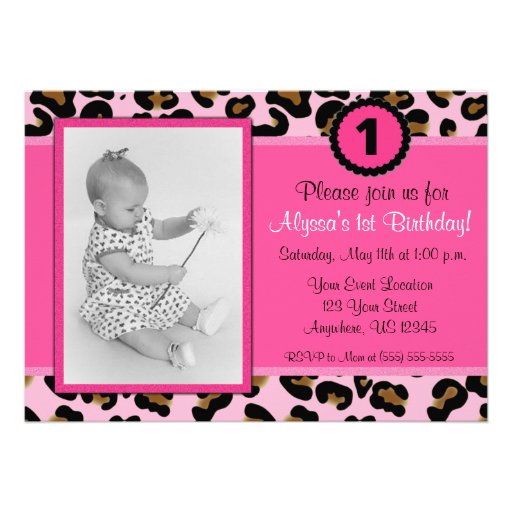 Pink Leopard Photo Birthday Invitation