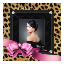 Pink Leopard Photo Graduation Announcements