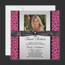 Pink Leopard Photo Sweet 16 Birthday Party Announcement