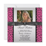 Pink Leopard Photo Sweet 16 Birthday Party invitation