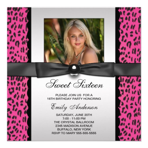 Pink Leopard Photo Sweet 16 Birthday Party Announcement