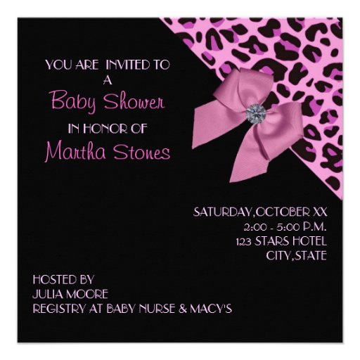 Pink Leopard Print Baby Shower Custom Invites