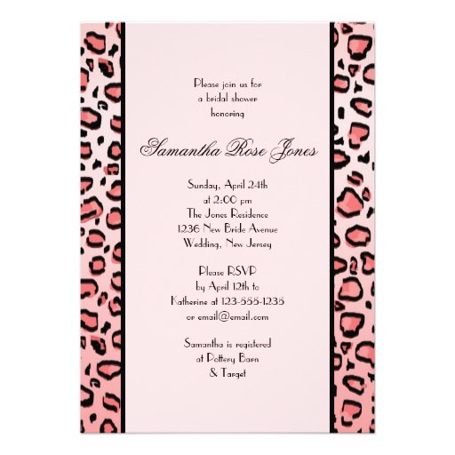 Pink Leopard Print Bridal Shower Two Stripes Personalized Invitations