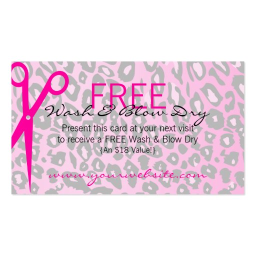 Pink Leopard Print Hair & Beauty Coupon Discount Business Card (back side)