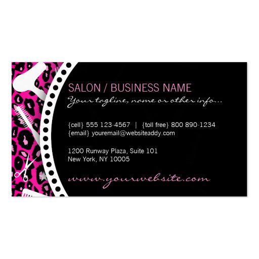 Pink Leopard Print Hair Salon Tools (Custom) Business Cards (back side)