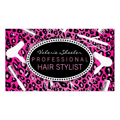 Pink Leopard Print Hair Salon Tools (Custom) Business Cards (front side)