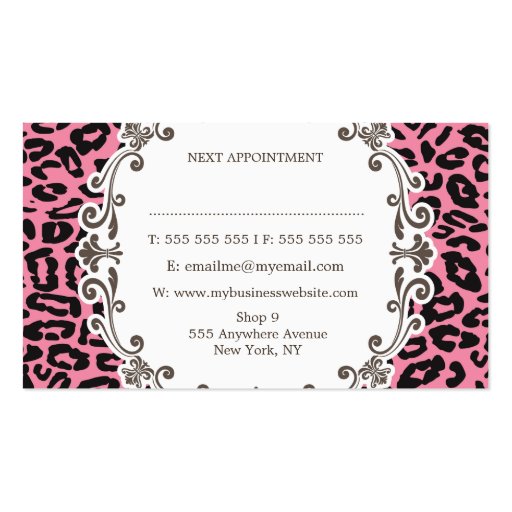 Pink Leopard Print Hair Stylist Appointment Cards Business Cards (back side)