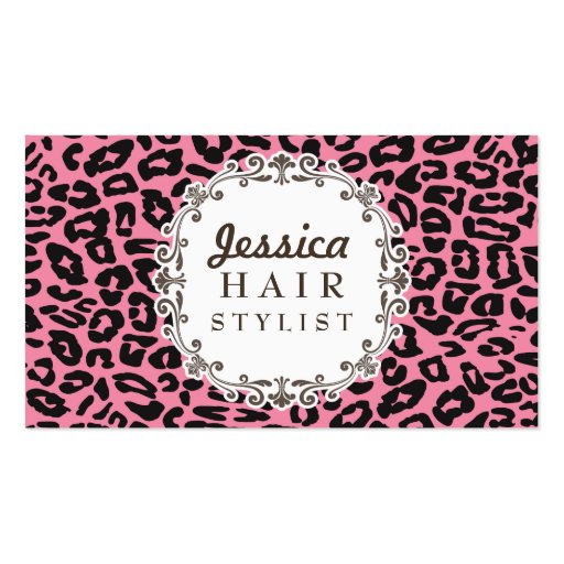 Pink Leopard Print Hair Stylist Appointment Cards Business Cards (front side)