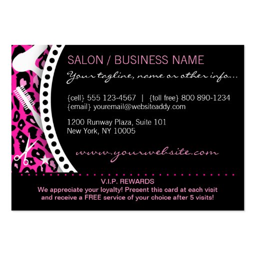 Pink Leopard Print Salon Loyalty Rewards Card Business Card (back side)