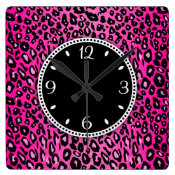 Girly Pink Leopard Print Wall Clock