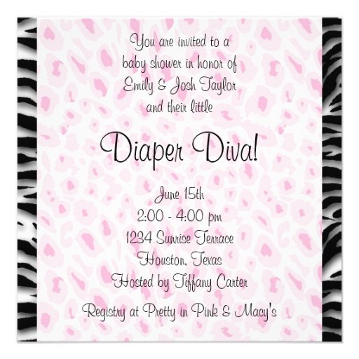 Pink Leopard Zebra Baby Girl Shower Personalized Invites