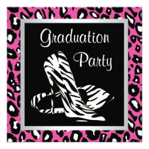 Pink Leopard Zebra Heels Girls Graduation Party Custom Announcement