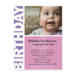 Pink Lilac Panel 1st Birthday Invitation Post Card
