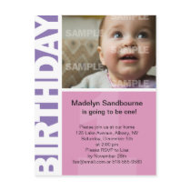 Pink lilac panel 1st birthday invitation postcards by starstreamdesign Pink lilac panel 1st birthday invitation postcards