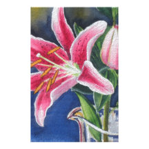 Pink Lilies Personalized Stationery