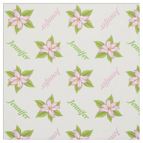 Pink lily and name personalized floral fabric