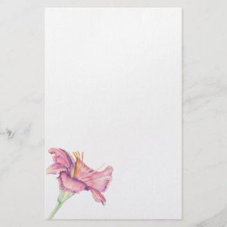 Pink Lily Flower Painted Picture stationery