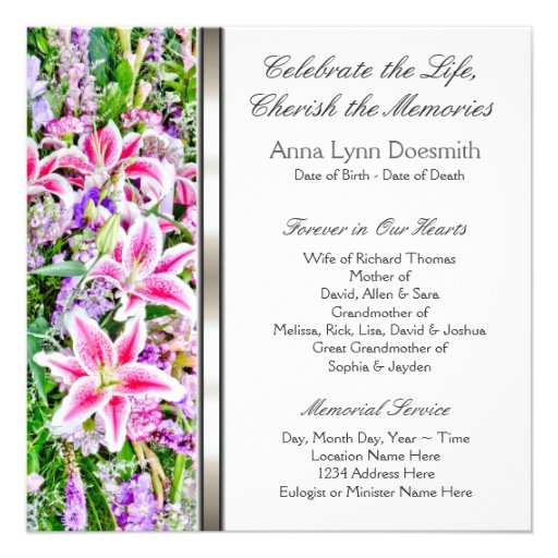 Pink Lily Funeral Announcements