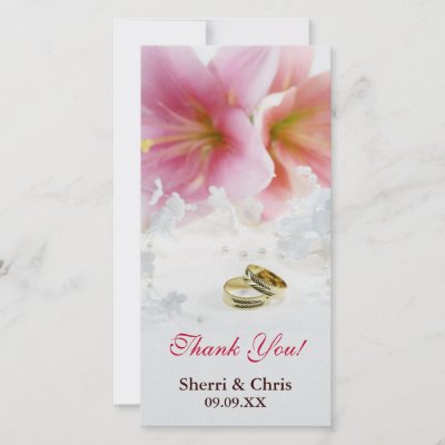 Beautiful pink lily wedding thank you photocards to show your appreciation