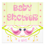 Pink lime cute birdies Baby Shower Invitation