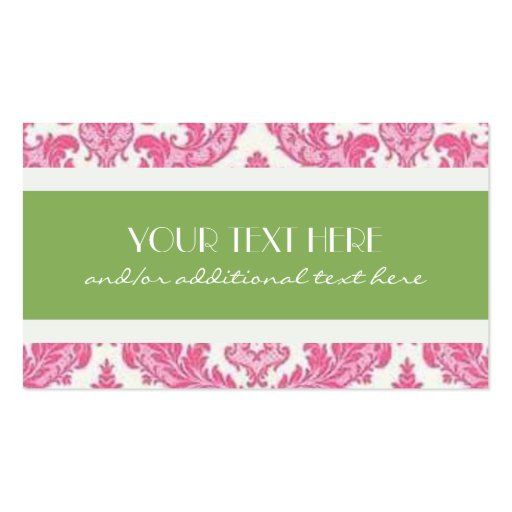 Pink & Lime Damask Business Cards (front side)