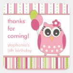 Pink & Lime Girly Owl Birthday Party Favor Sticker