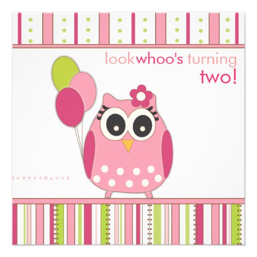 Pink & Lime Girly Owl Birthday Party Invitation