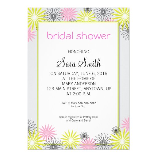 Pink, Lime Green & Black Bridal Shower Invite