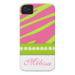 Pink Lime Green Zebra Print iPhone 4 Case-Mate