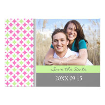 Pink Lime Grey Photo Wedding Save the Date Card