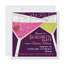 Pink & Lime Martini Bachelorette Party Invitation
