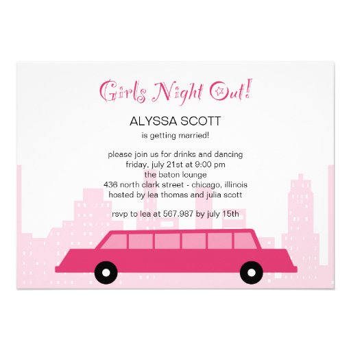 Pink Limousine Bachelorette Party Invitation