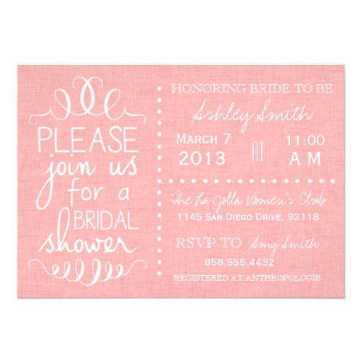 Pink Linen Bridal Shower Invitation