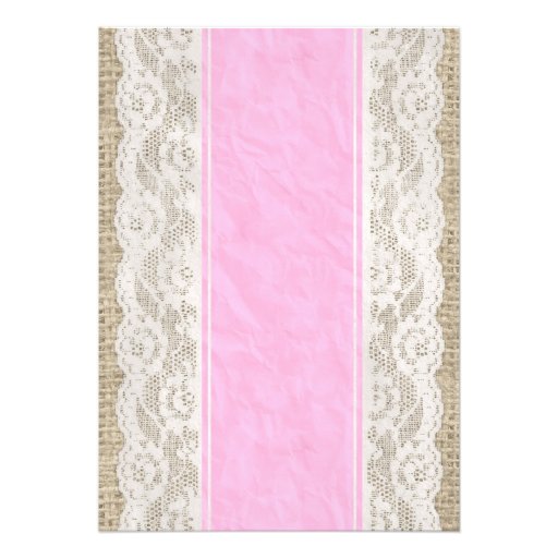 Pink Linen Burlap & Lace Bridal Shower Invitations
